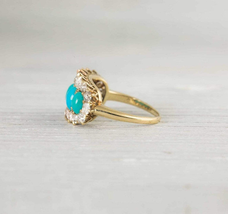 Antique Victorian Five Stone Turquoise & Diamond Ring