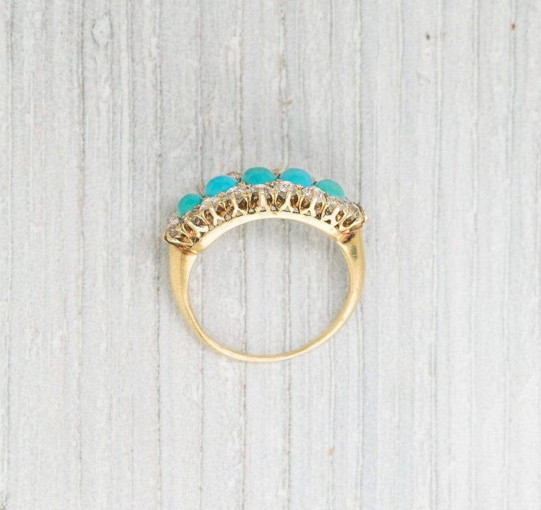 Antique Victorian Five Stone Turquoise & Diamond Ring