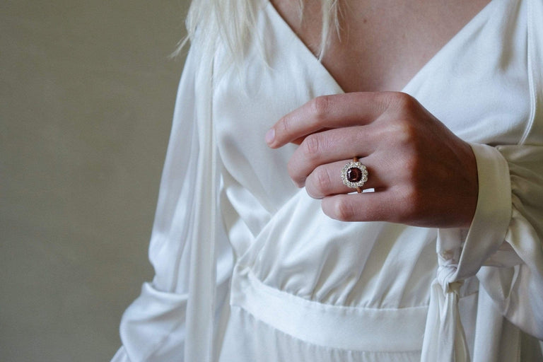 ANTIQUE VICTORIAN GARNET AND DIAMOND CLUSTER RING