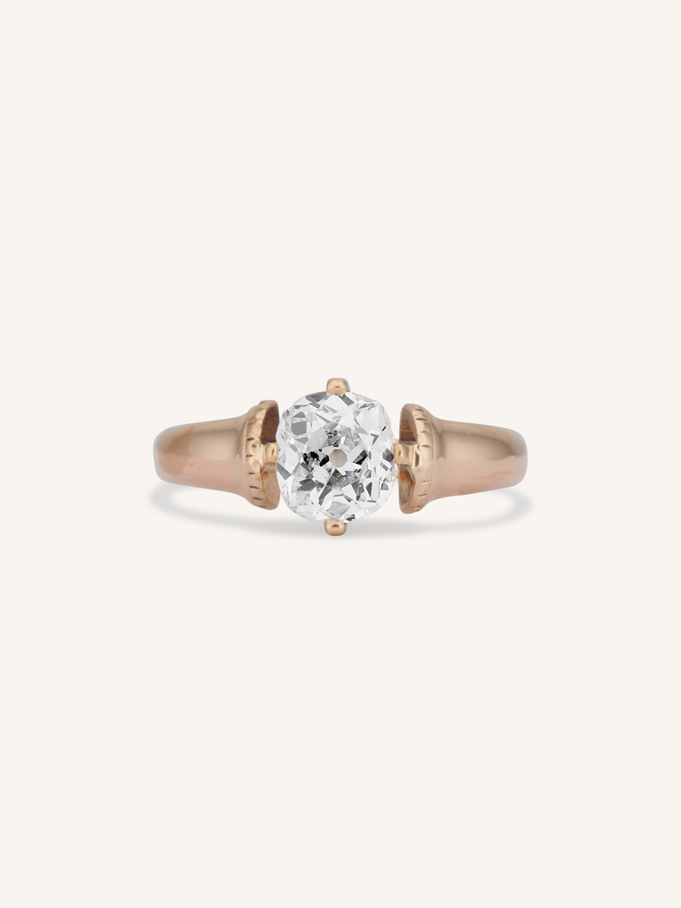 Victorian One Carat Old Mine Cushion Cut Diamond Rose Gold Solitaire Antique Engagement Ring
