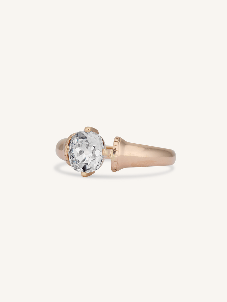 Victorian One Carat Old Mine Cushion Cut Diamond Rose Gold Solitaire Antique Engagement Ring
