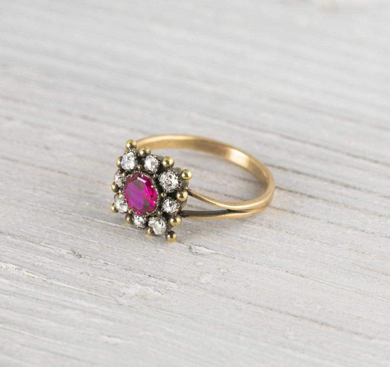 Antique Victorian Ruby & Diamond Gold Engagement Ring