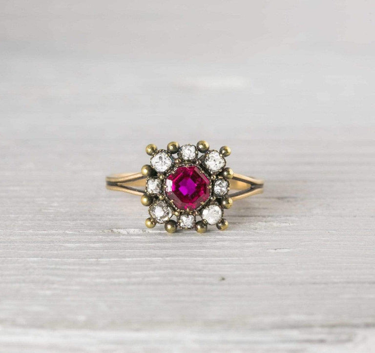 Antique Victorian Ruby & Diamond Gold Engagement Ring