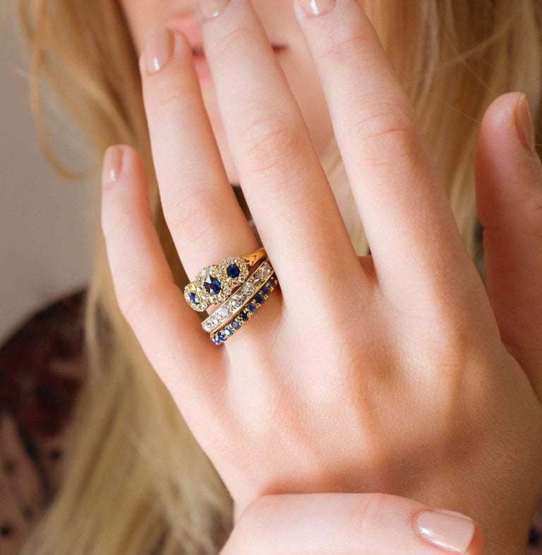 Antique Victorian Sapphire and Diamond Gold Three Stone Engagement Ring