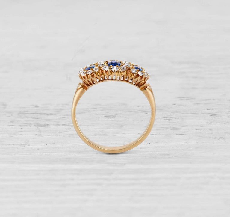 Antique Victorian Sapphire and Diamond Gold Three Stone Engagement Ring