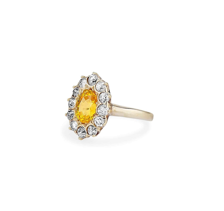 Antique Victorian Yellow Sapphire & Diamond Cluster Ring