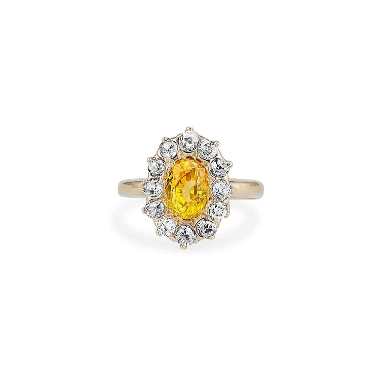 Antique Victorian Yellow Sapphire & Diamond Cluster Ring