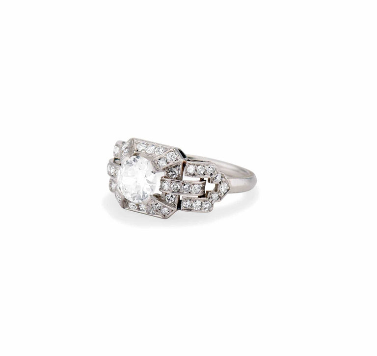 Art Deco 1.00 Old European Cut Diamond and Platinum Ring