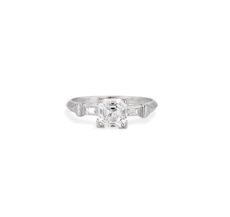 Art Deco 1.04 Asscher Cut Diamond Engagement Ring