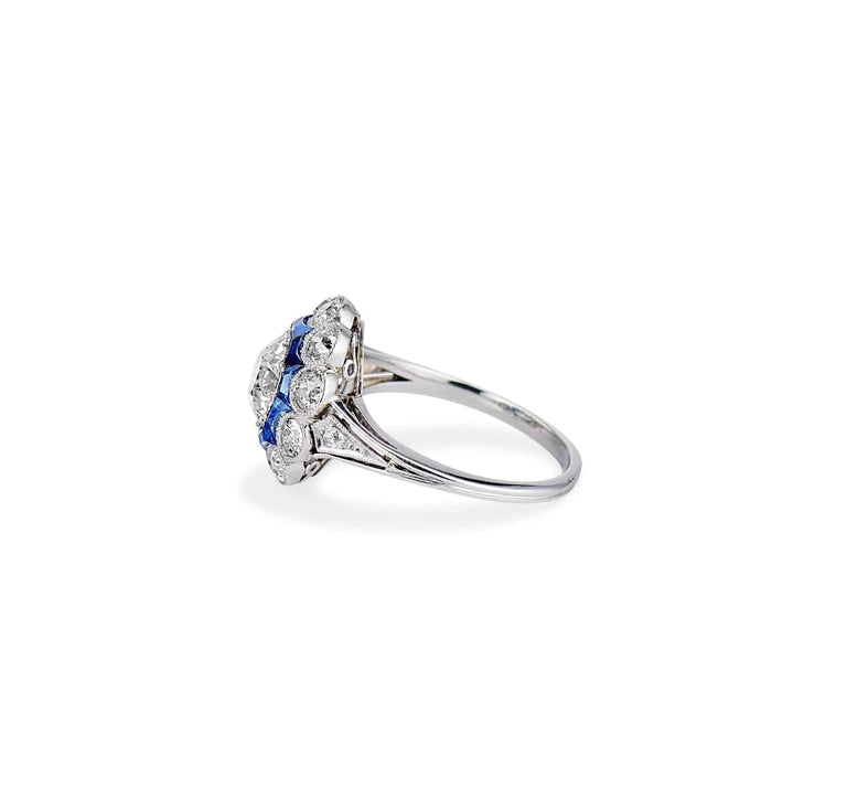 Art Deco 1.05 Carat Diamond & Sapphire French Ring