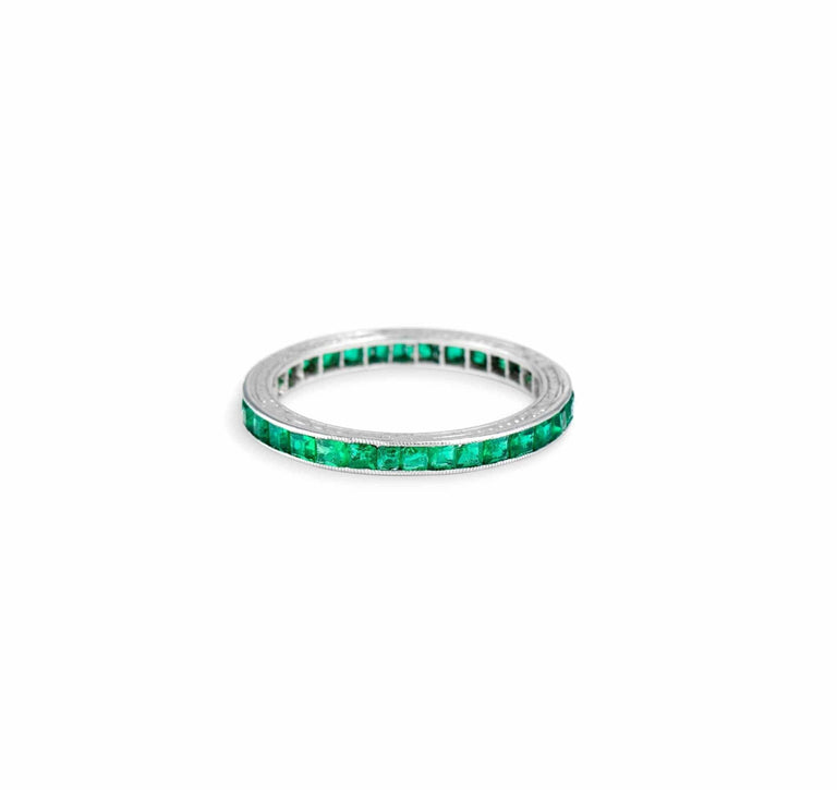 Art Deco 1.05 Carat Emerald Wedding Band