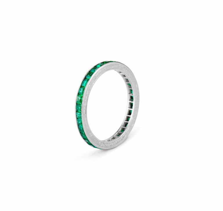 Art Deco 1.05 Carat Emerald Wedding Band