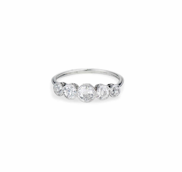 Art Deco 1.05 Carat Old European Diamond 5-Stone and Platinum Ring