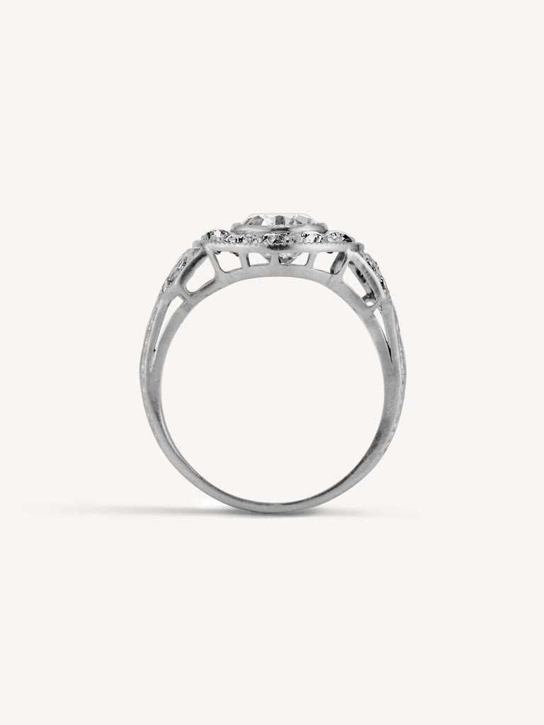 Art Deco 1.07 Carat Old Mine Cushion Cut Diamond Cluster Engagement Ring