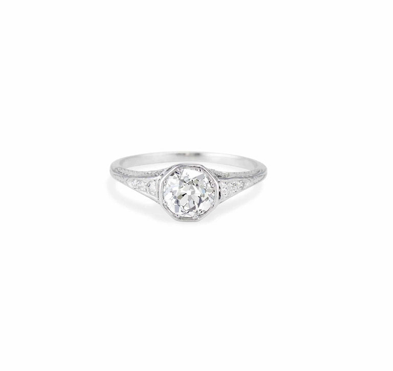 Art Deco 1.10 Carat Old European Cut Diamond Solitaire Engagement Ring