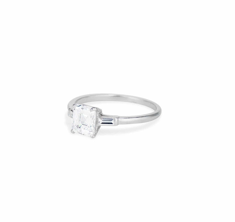 Art Deco 1.11 Carat Emerald Cut Diamond Engagement Ring