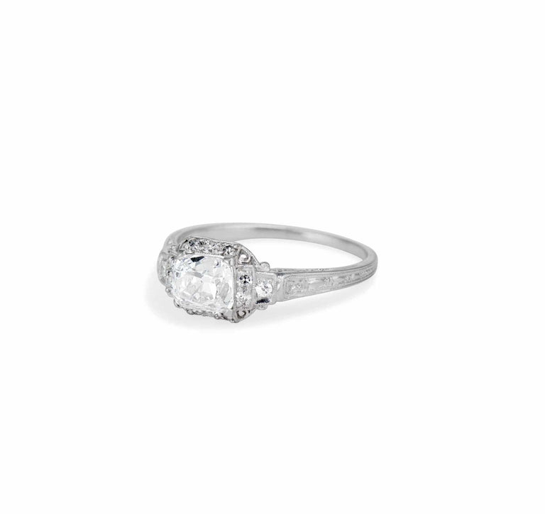 Art Deco 1.16 Carat Old Mine Cushion Cut Diamond Engagement Ring