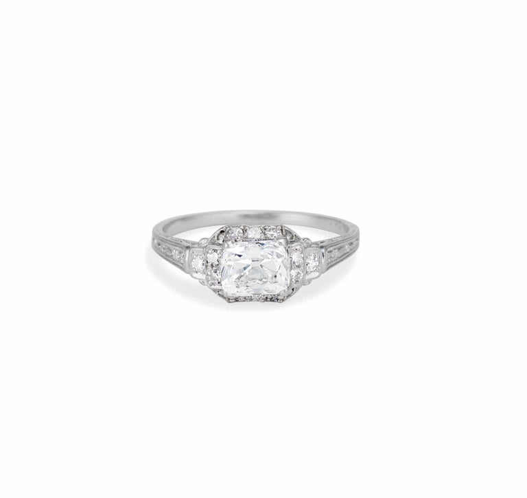 Art Deco 1.16 Carat Old Mine Cushion Cut Diamond Engagement Ring