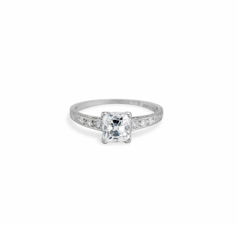 Art Deco 1.16 Cushion Cut Diamond Engagement Ring