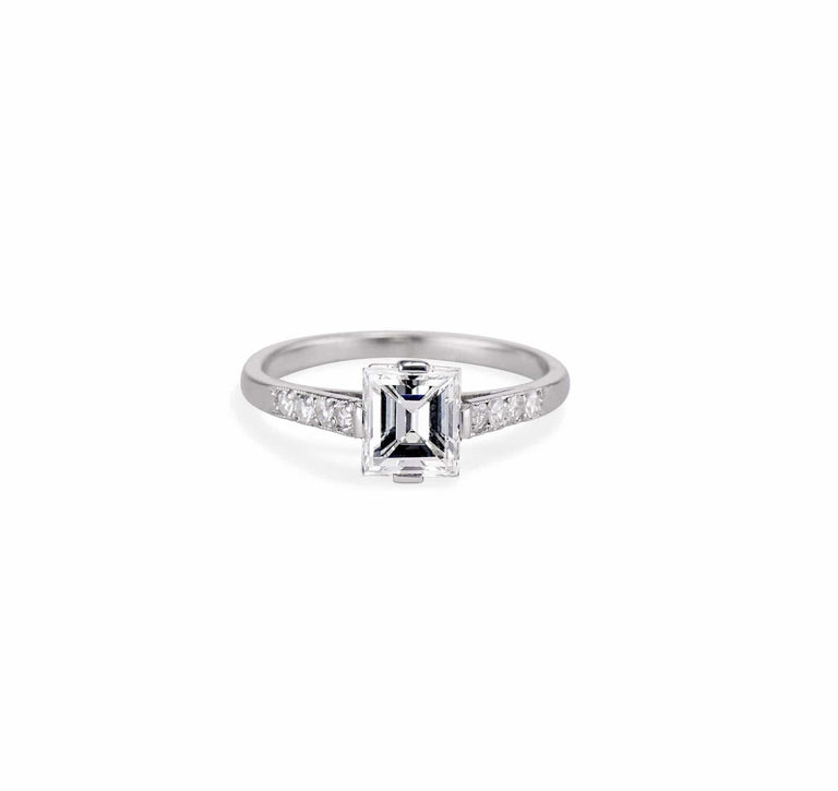 Art Deco 1.17 Rectangular Step Cut Diamond Engagement Ring