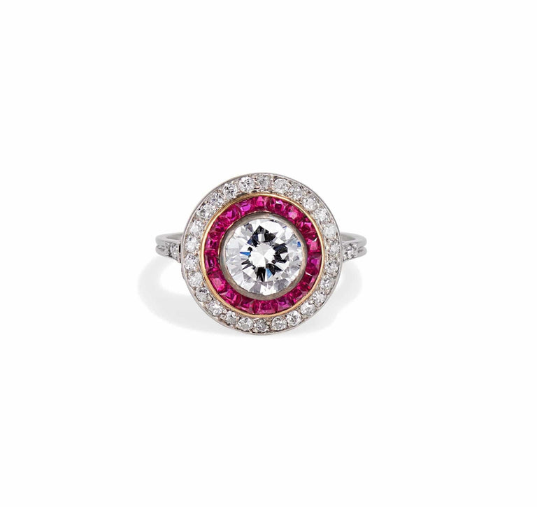 Art Deco 1.20 Carat Diamond & Ruby Target Ring
