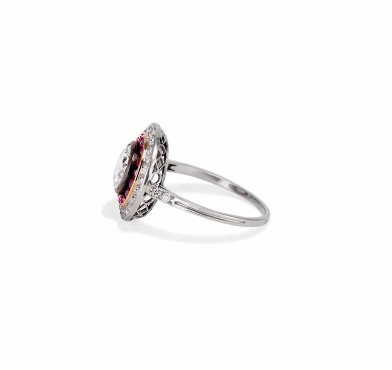 Art Deco 1.20 Carat Diamond & Ruby Target Ring