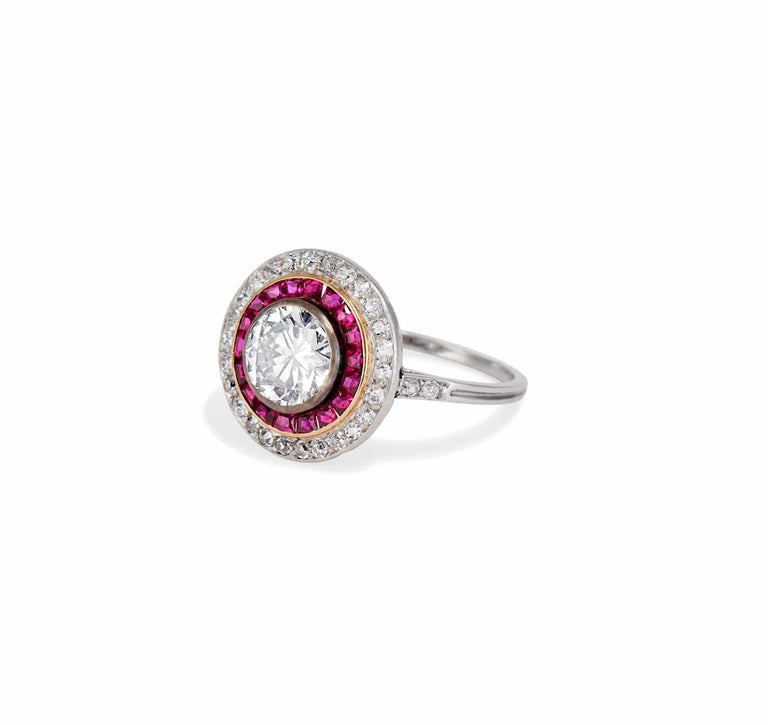 Art Deco 1.20 Carat Diamond & Ruby Target Ring