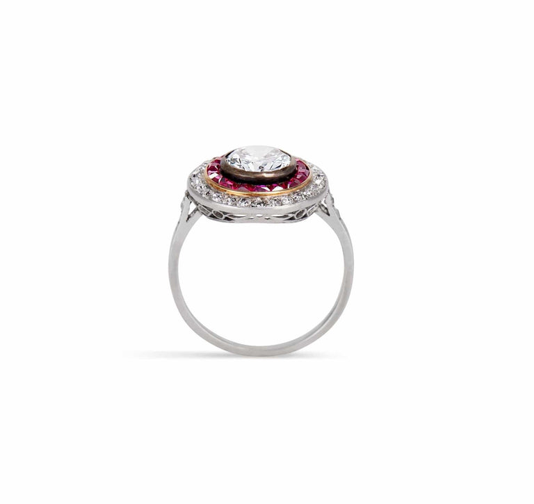 Art Deco 1.20 Carat Diamond & Ruby Target Ring