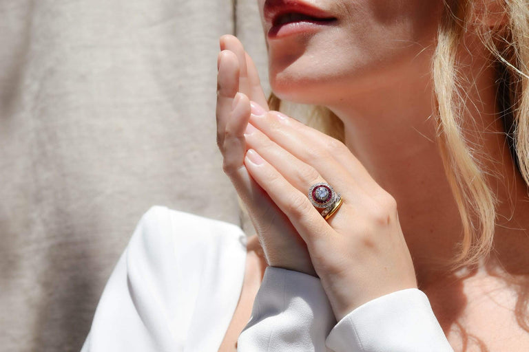 Art Deco 1.20 Carat Diamond & Ruby Target Ring