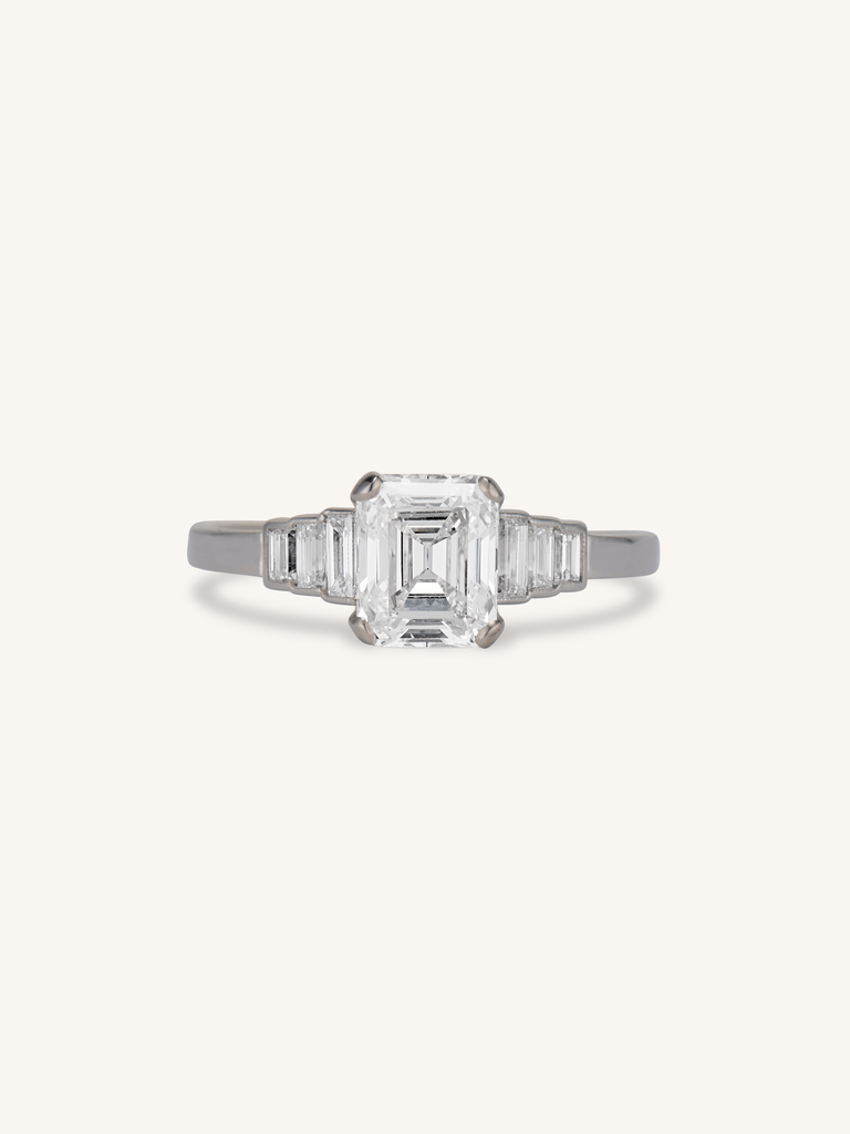 Art Deco 1.23 Carat Emerald Cut Diamond Vintage Engagement Ring