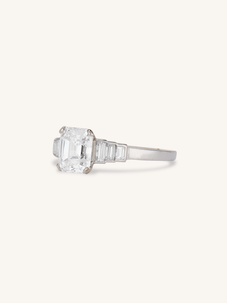 Art Deco 1.23 Carat Emerald Cut Diamond Vintage Engagement Ring