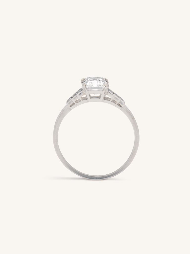 Art Deco 1.23 Carat Emerald Cut Diamond Vintage Engagement Ring