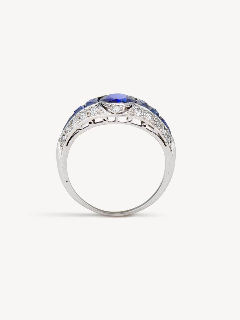 Art Deco 1.24 Carat Oval Cut Sapphire & Diamond Dome Vintage Engagement Ring