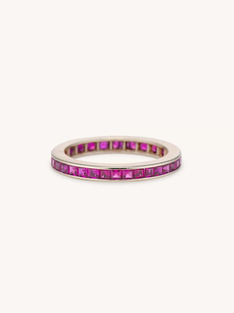 Art Deco 1.25 Carat Carré Cut Ruby Eternity Wedding Band Size 5