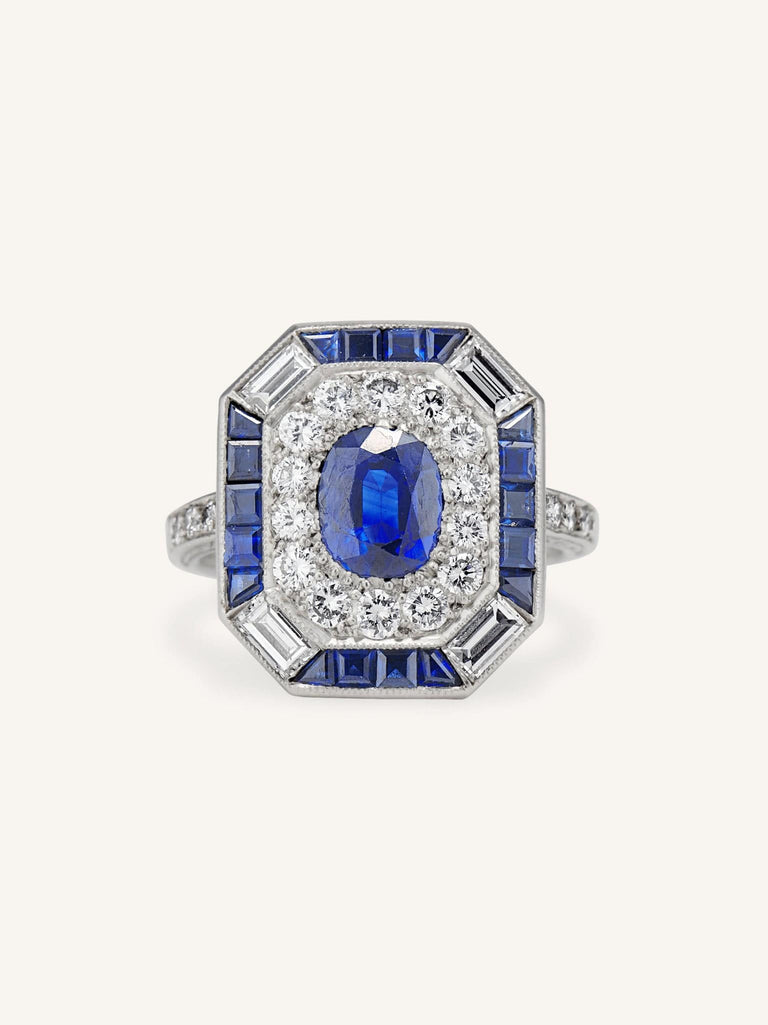 Art Deco 1.30 Carat Sapphire and Diamond Ring