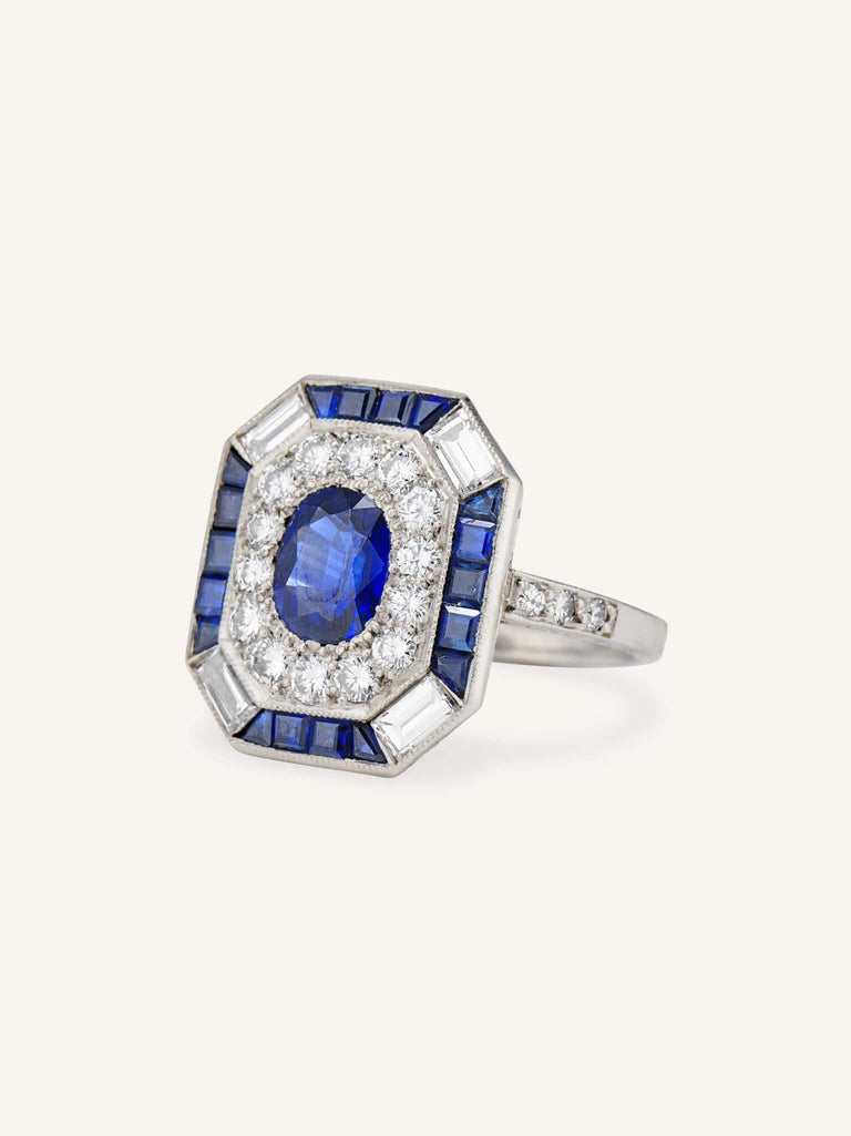 Art Deco 1.30 Carat Sapphire and Diamond Ring