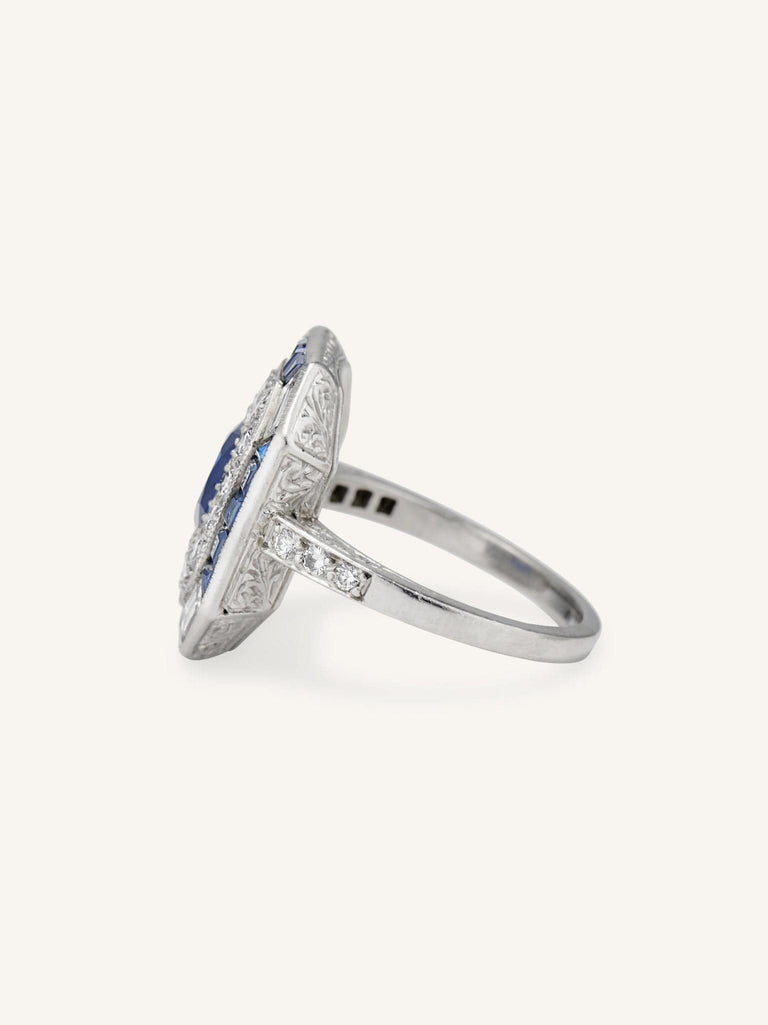 Art Deco 1.30 Carat Sapphire and Diamond Ring
