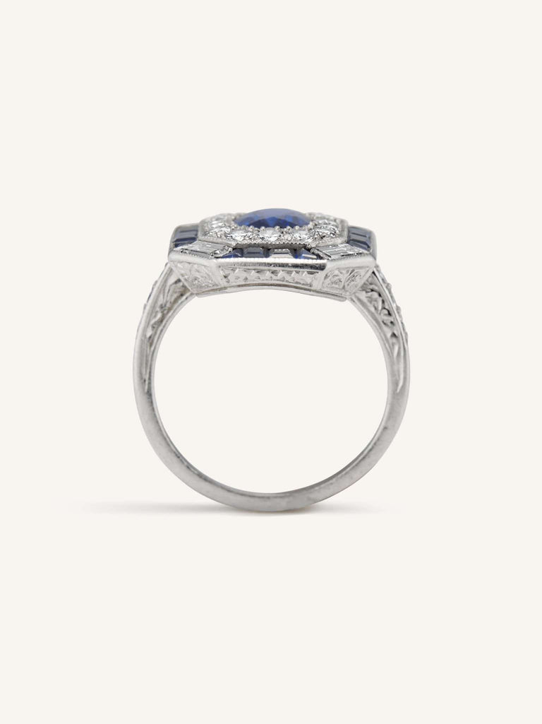 Art Deco 1.30 Carat Sapphire and Diamond Ring