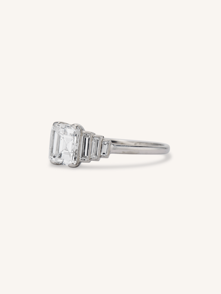 Art Deco 1.40 Emerald Cut Diamond Engagement Ring