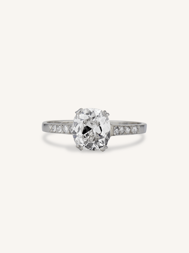 Art Deco 1.46 Carat Old Mine Cushion Diamond Ring