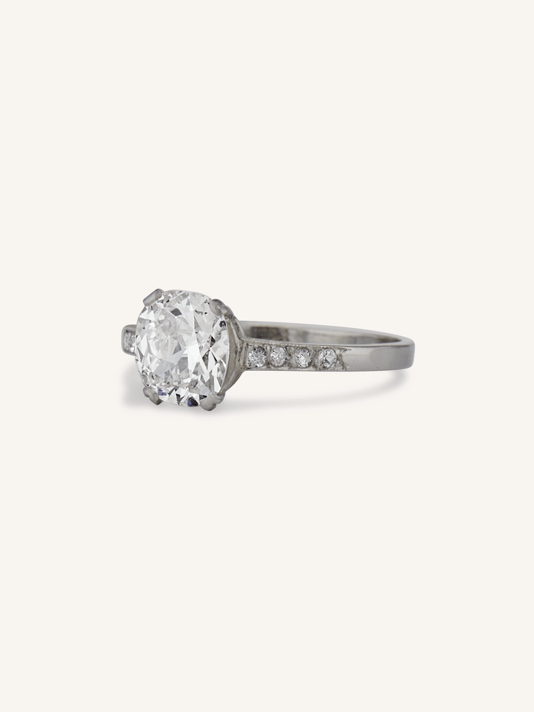 Art Deco 1.46 Carat Old Mine Cushion Diamond Ring