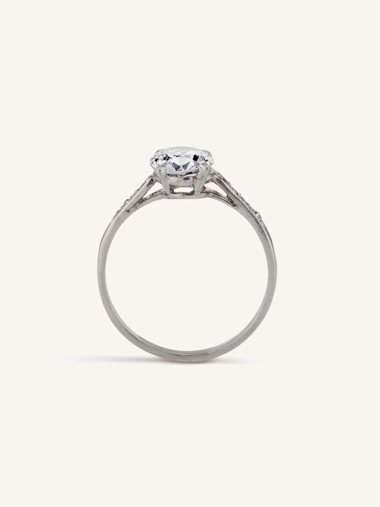 Art Deco 1.46 Carat Old Mine Cushion Diamond Ring