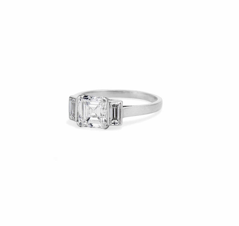 Art Deco 1.52 Carat Asscher Cut Diamond Ring