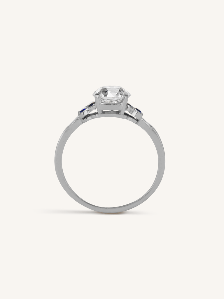 Art Deco 1.53 Carat Old European Cut Diamond & Sapphire Engagement Ring