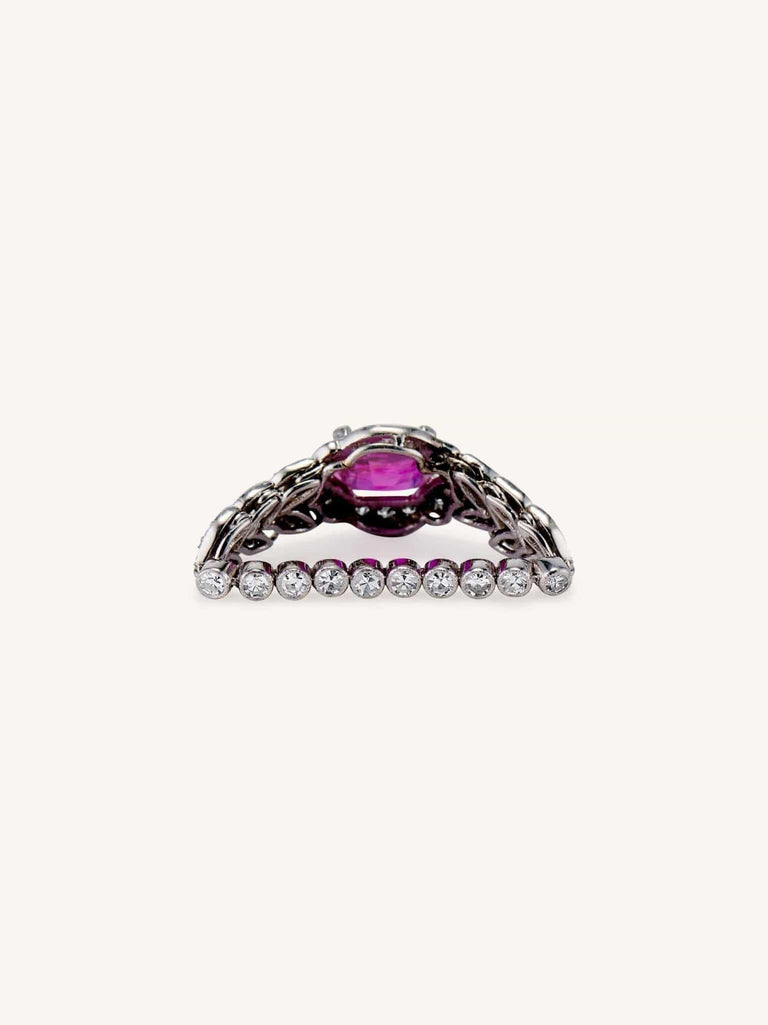 Art Deco 1.55 Carat Cushion Cut Ruby and Diamond Flexible Ring