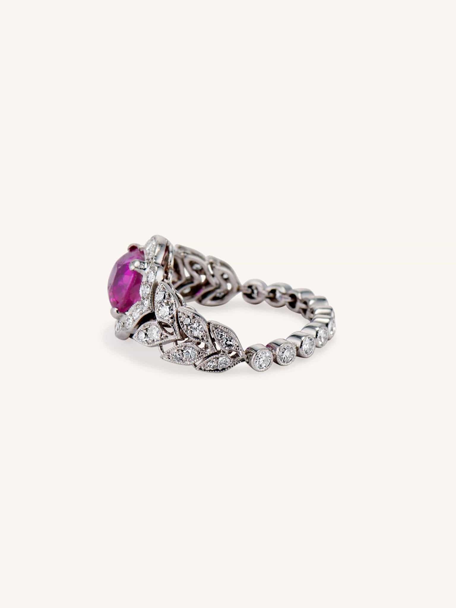 Art Deco 1.55 Carat Cushion Cut Ruby and Diamond Flexible Ring – Erstwhile