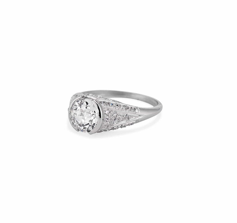 Art Deco 1.57 Carat Old Mine Cushion Diamond Ring