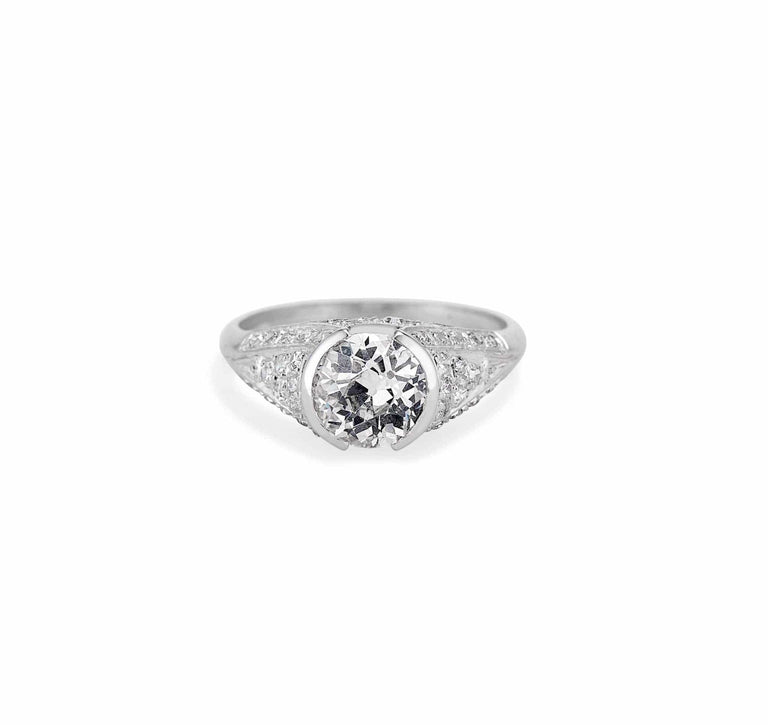 Art Deco 1.57 Carat Old Mine Cushion Diamond Ring