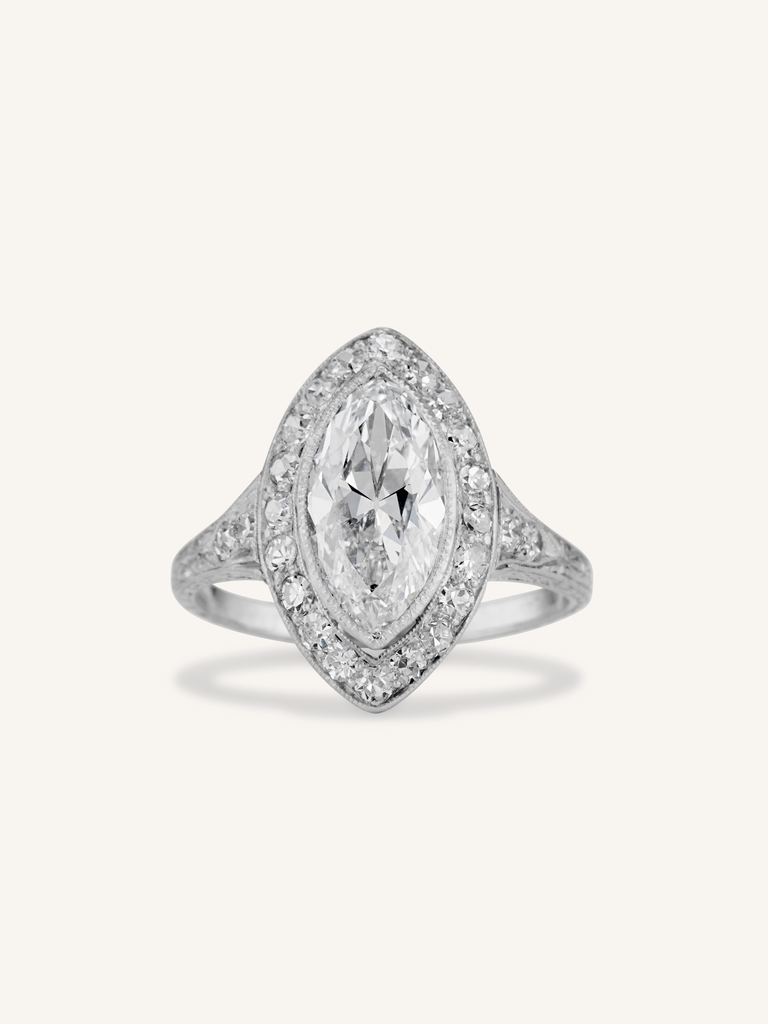 Art Deco 1.58 Carat Marquise Diamond Navette Engagement Ring