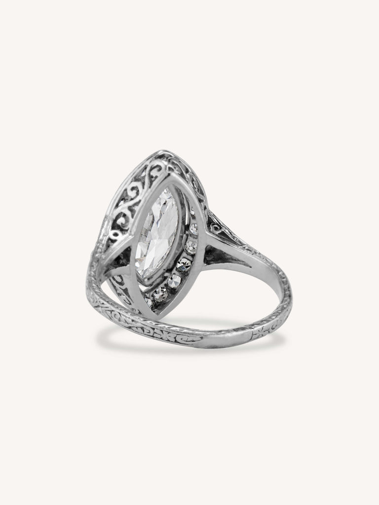 Art Deco 1.58 Carat Marquise Diamond Navette Engagement Ring